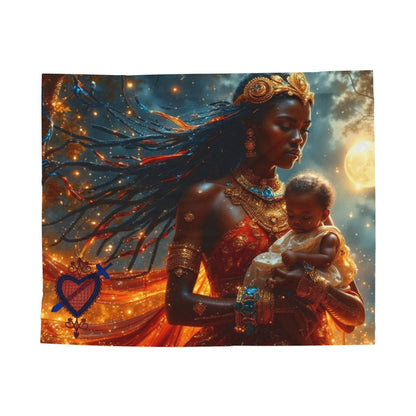 Cosmic Motherhood Velveteen Blanket Èzili Dantò - Cozy Throw for Embracing Love, Celestial Decor, Gifts for New Moms, Starry Home Accessory