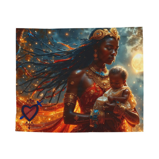 Cosmic Motherhood Velveteen Blanket Èzili Dantò - Cozy Throw for Embracing Love, Celestial Decor, Gifts for New Moms, Starry Home Accessory