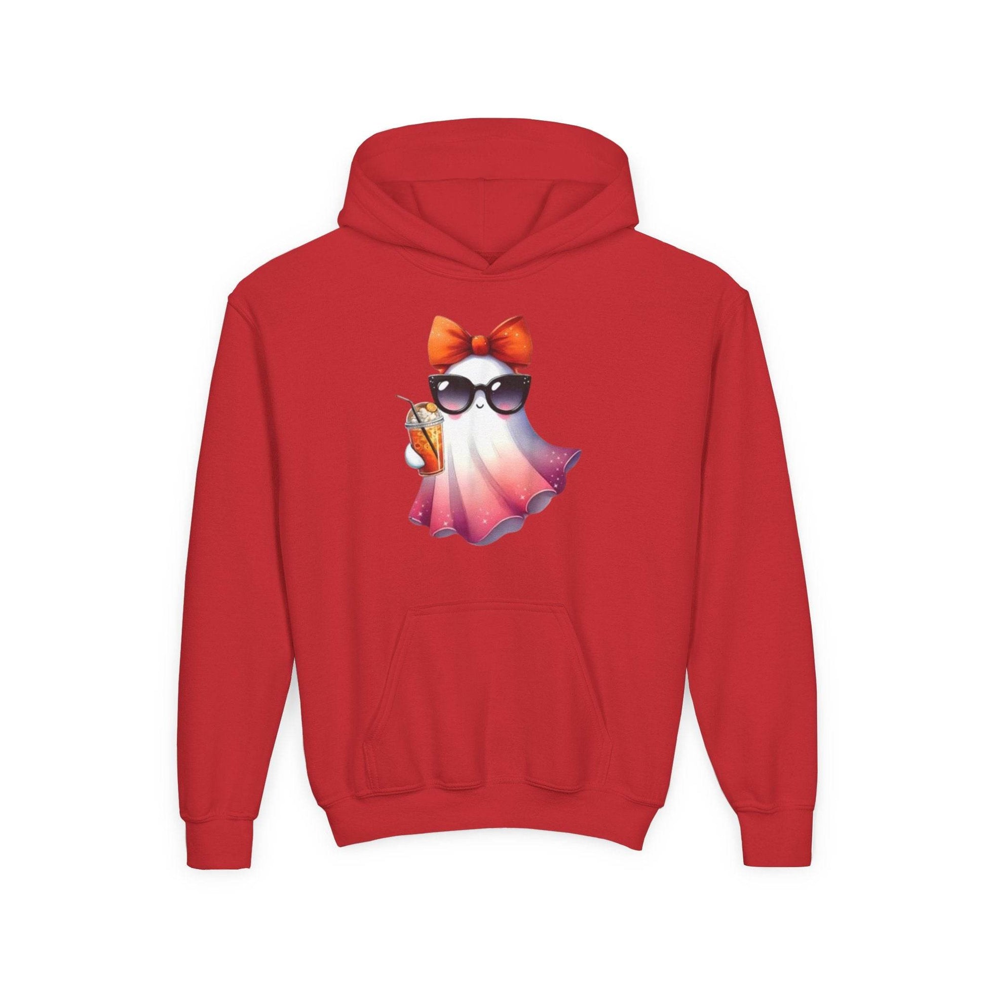 Youth Ghostly Glam Hoodie, Cute Ghost Design Sweatshirt, Halloween Apparel, Halloween Costume, Kids Hooded Sweatshirt - IntuitiveEncBoutique