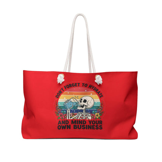 Vibrant Skeleton Weekender Bag | Perfect for Travel, Beach, Gym, Gifts, and More | 'Don't Forget to Hydrate' Design - IntuitiveEncBoutique