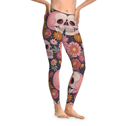 Floral Skull Leggings – Trendy Stretchy Leggings for Exercise, Casual Wear, Halloween, Festivals, and Everyday Comfort - IntuitiveEncBoutique