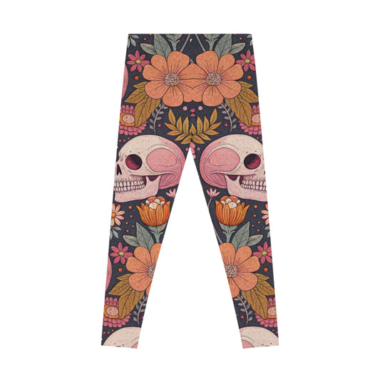 Floral Skull Leggings – Trendy Stretchy Leggings for Exercise, Casual Wear, Halloween, Festivals, and Everyday Comfort