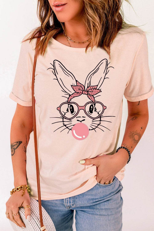 Rabbit Graphic Round Neck Short Sleeve T-Shirt - IntuitiveEncBoutique