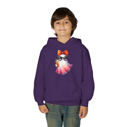 Youth Ghostly Glam Hoodie, Cute Ghost Design Sweatshirt, Halloween Apparel, Halloween Costume, Kids Hooded Sweatshirt - IntuitiveEncBoutique