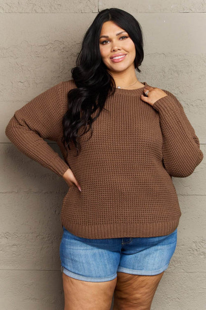 Zenana Breezy Days Plus Size High Low Waffle Knit Sweater - IntuitiveEncBoutique