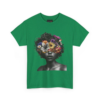 Floral Goddess Unisex Heavy Cotton Tee | Flower Graphic Tee, Boho Style, Casual Wear, Unique Gift, Art Tee