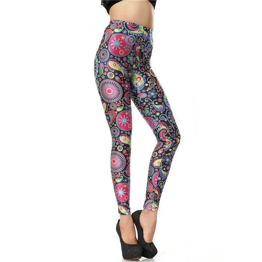 Retro Cartoon Flower Print Leggings - IntuitiveEncBoutique