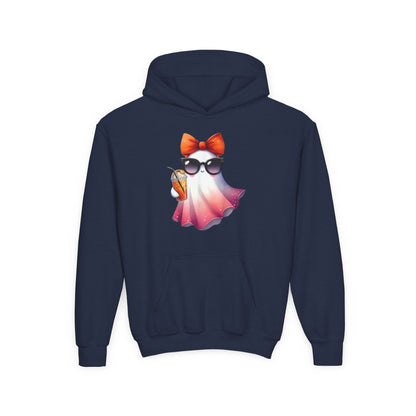 Youth Ghostly Glam Hoodie, Cute Ghost Design Sweatshirt, Halloween Apparel, Halloween Costume, Kids Hooded Sweatshirt - IntuitiveEncBoutique