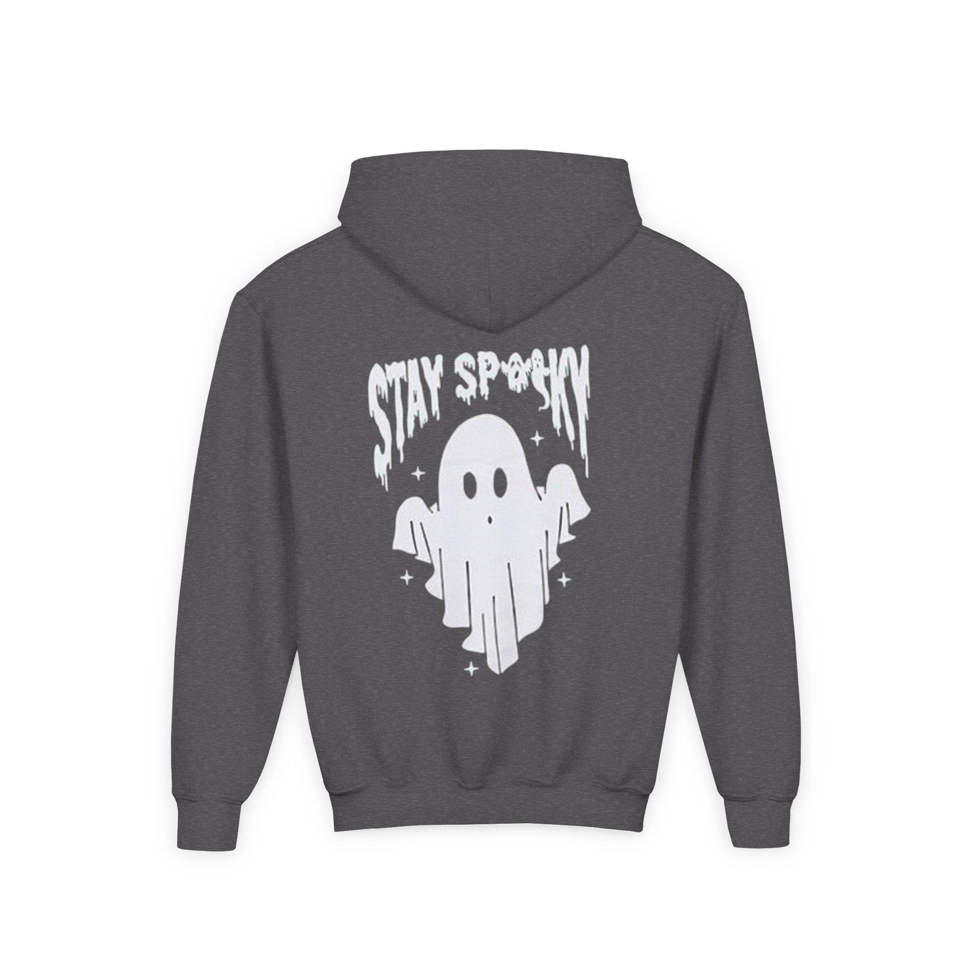 Youth Ghostly Rocker Hoodie - Stay Spooky Sweatshirt, Halloween Apparel, Youth Fashion, Skeleton Design, Cozy Gift - IntuitiveEncBoutique