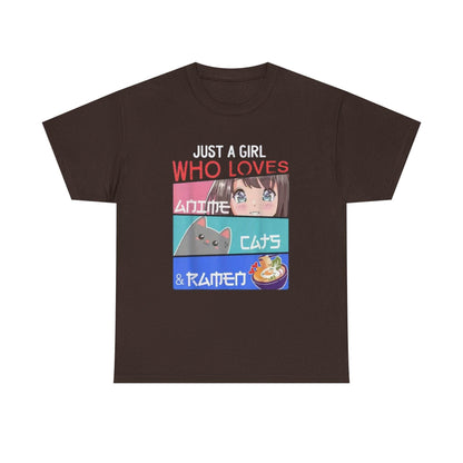 Just a Girl Who Loves Anime Cats & Ramen T-Shirt - IntuitiveEncBoutique