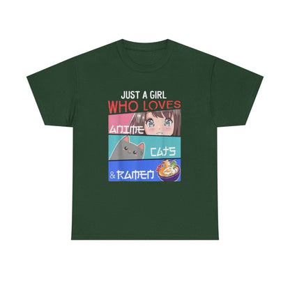 Just a Girl Who Loves Anime Cats & Ramen T-Shirt - IntuitiveEncBoutique