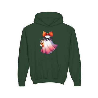 Youth Ghostly Glam Hoodie, Cute Ghost Design Sweatshirt, Halloween Apparel, Halloween Costume, Kids Hooded Sweatshirt - IntuitiveEncBoutique
