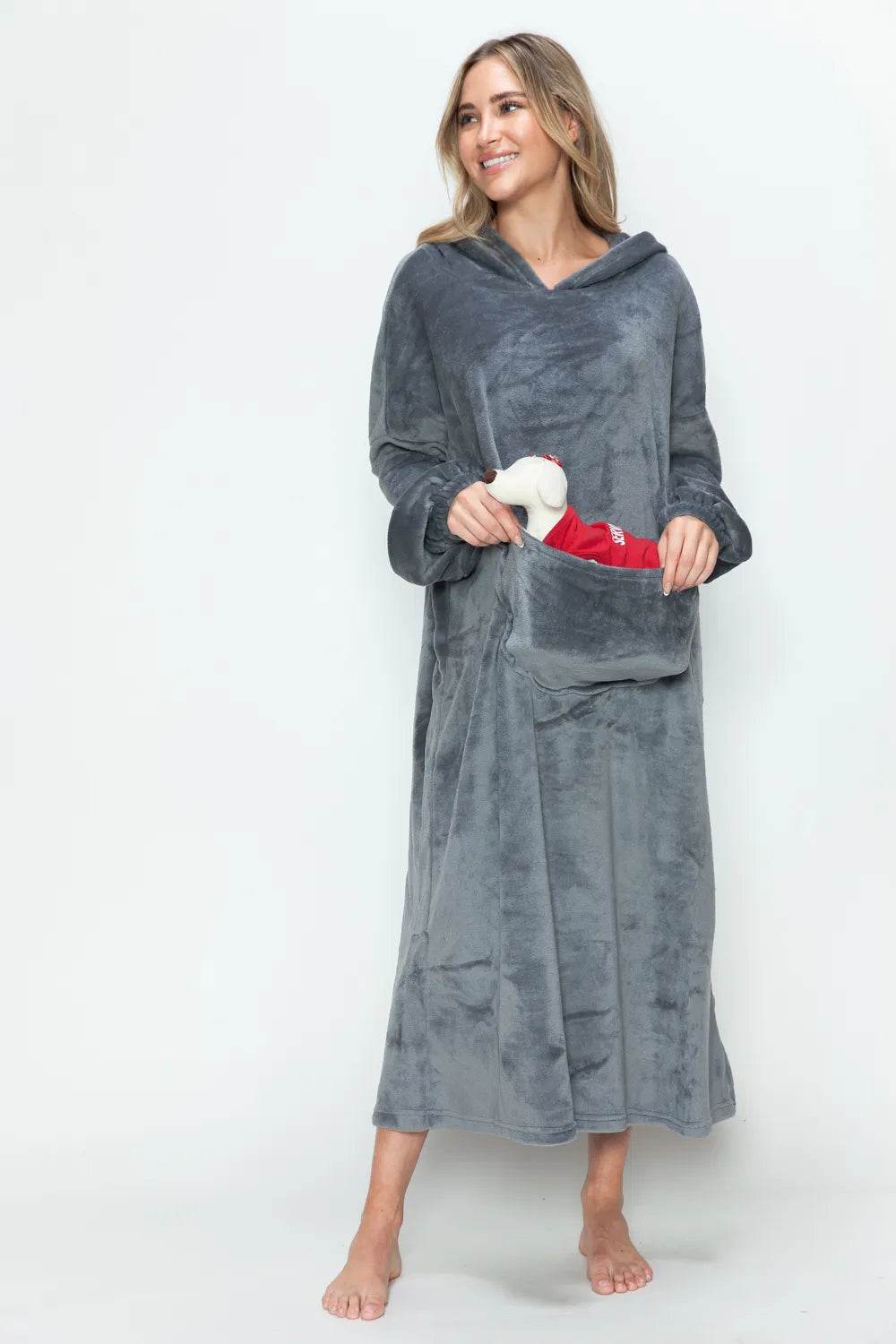 Double Take Full Size Pocketed Hooded Midi Lounge Dress - IntuitiveEncBoutique
