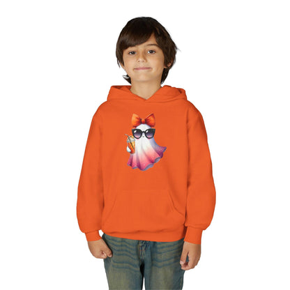 Youth Ghostly Glam Hoodie, Cute Ghost Design Sweatshirt, Halloween Apparel, Halloween Costume, Kids Hooded Sweatshirt - IntuitiveEncBoutique