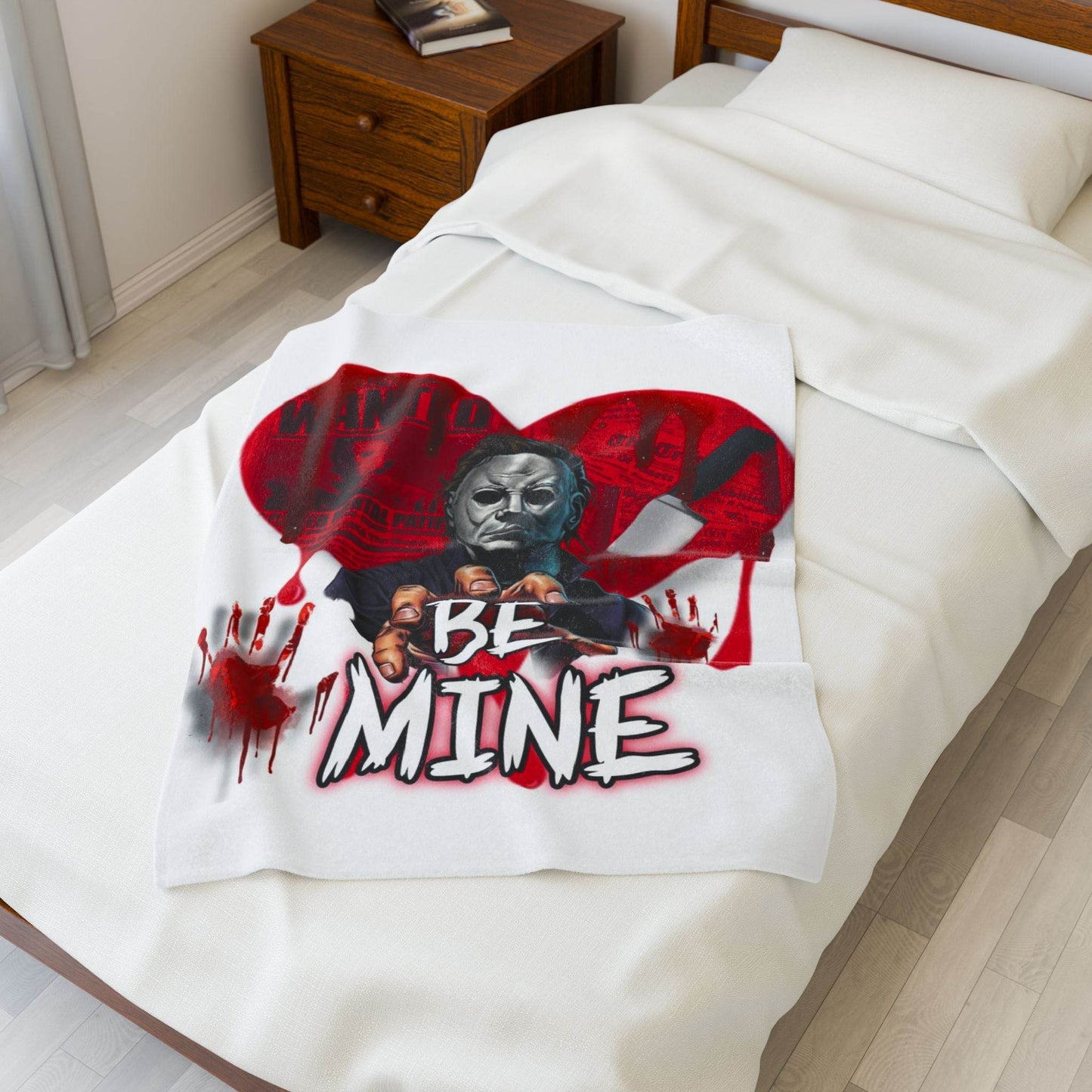 Spooky Love Velveteen Plush Blanket | Halloween Decor, Cozy Throw for Couples, Horror Movie Lover Gift, Valentine's Day Gift - IntuitiveEncBoutique