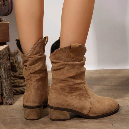 Suede Western Block Heel Ankle Boots - IntuitiveEncBoutique