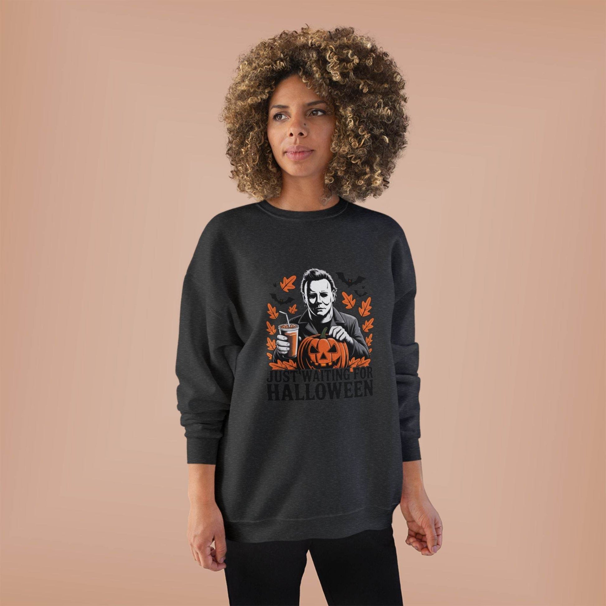 Halloween Sweatshirt - Just Waiting for Halloween | Unisex Crewneck Pullover, Fall Fashion, Halloween Gift, Cozy Sweater, Eco-Friendly Wear - IntuitiveEncBoutique