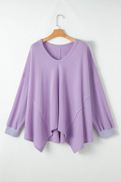 Orchid Petal Plus Size Waffle Knit Exposed Seam Flowy Top - IntuitiveEncBoutique