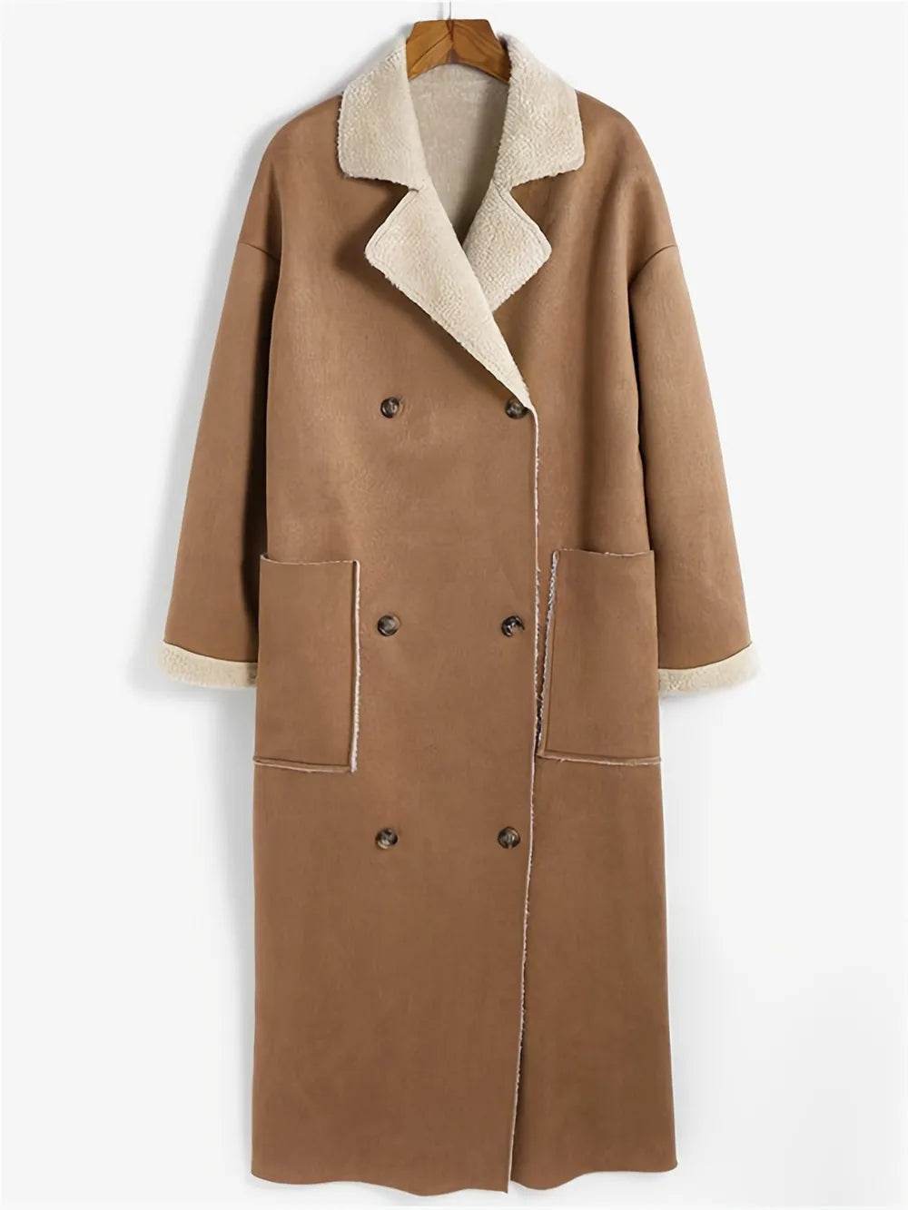 Plus Size Drop Shoulder Sherpa Longline Coat - IntuitiveEncBoutique