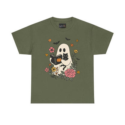Cute Ghost & Cat Unisex Heavy Cotton Tee - IntuitiveEncBoutique