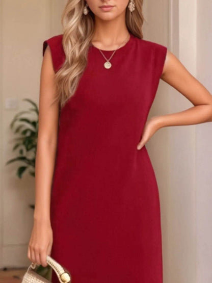 Full Size Slit Round Neck Sleeveless Maxi Tank Dress Plus Size - IntuitiveEncBoutique