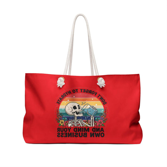 Vibrant Skeleton Weekender Bag | Perfect for Travel, Beach, Gym, Gifts, and More | 'Don't Forget to Hydrate' Design - IntuitiveEncBoutique