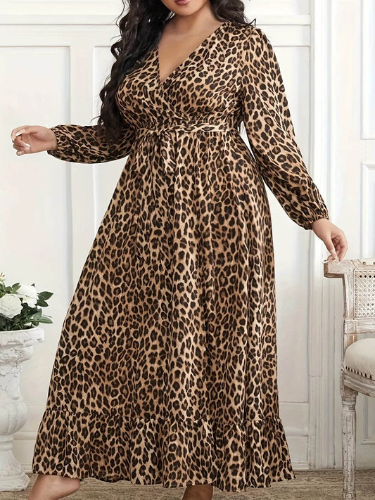 Plus Size Leopard Print Surplice Maxi Dress - IntuitiveEncBoutique