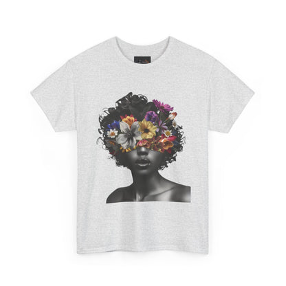 Floral Goddess Unisex Heavy Cotton Tee | Flower Graphic Tee, Boho Style, Casual Wear, Unique Gift, Art Tee