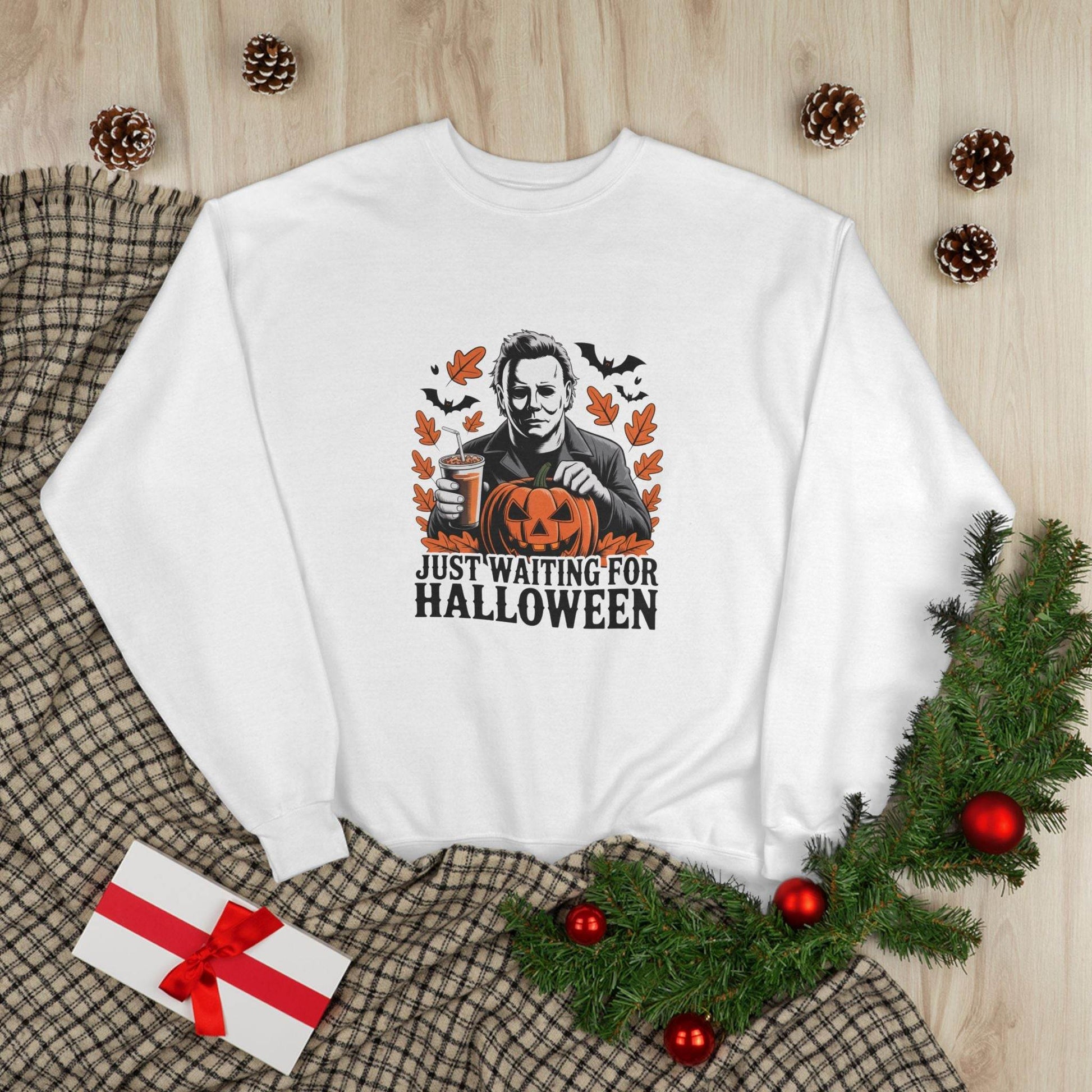 Halloween Sweatshirt - Just Waiting for Halloween | Unisex Crewneck Pullover, Fall Fashion, Halloween Gift, Cozy Sweater, Eco-Friendly Wear - IntuitiveEncBoutique