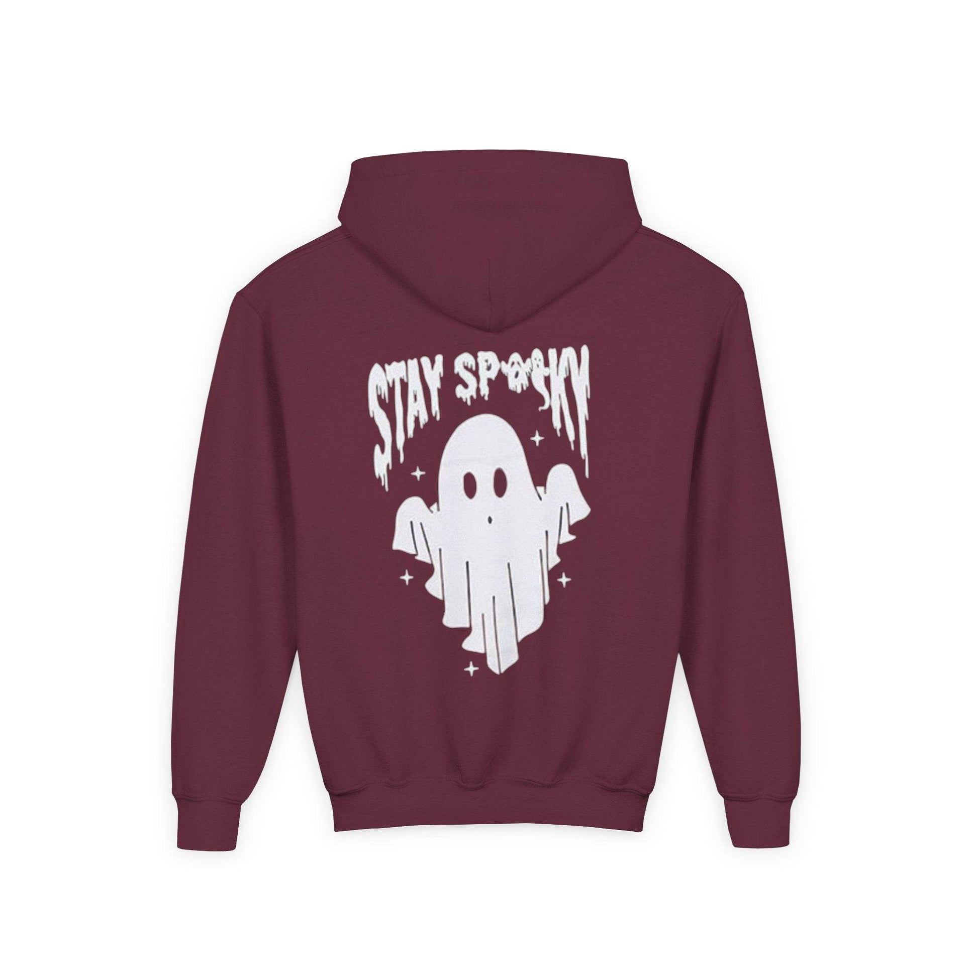 Youth Ghostly Rocker Hoodie - Stay Spooky Sweatshirt, Halloween Apparel, Youth Fashion, Skeleton Design, Cozy Gift - IntuitiveEncBoutique