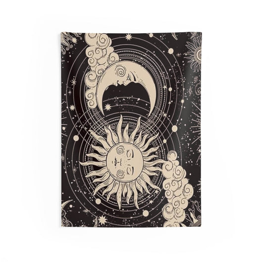 Celestial Sun and Moon Wall Tapestry - Boho Home Decor, Cosmic Wall Hanging, Astrology Room Decor, Sun and Moon Art, Celestial Decor - IntuitiveEncBoutique