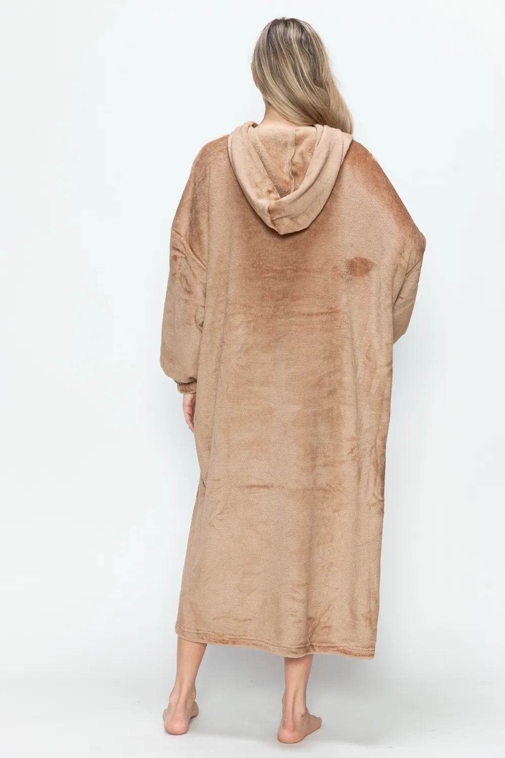 Double Take Full Size Pocketed Hooded Midi Lounge Dress - IntuitiveEncBoutique