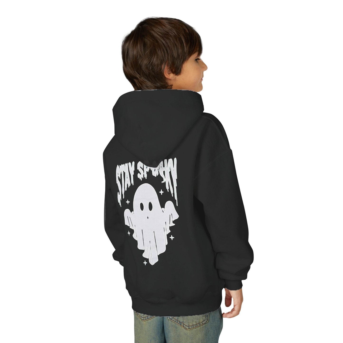 Youth Ghostly Rocker Hoodie - Stay Spooky Sweatshirt, Halloween Apparel, Youth Fashion, Skeleton Design, Cozy Gift - IntuitiveEncBoutique