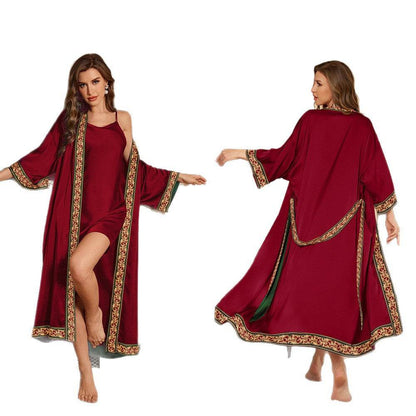 Women's home clothes bathrobe suspender two-piece set combination - IntuitiveEncBoutique