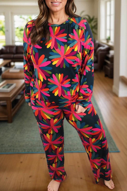 Plus Size Printed Round Neck Top and Drawstring Pants Set - IntuitiveEncBoutique