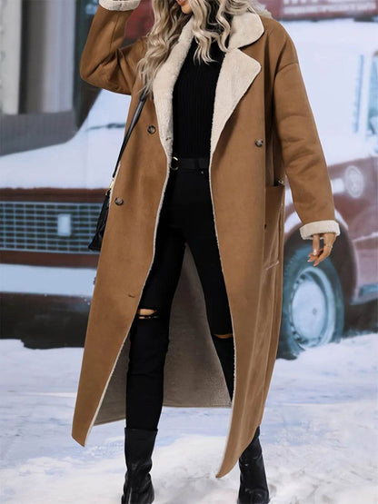 Plus Size Drop Shoulder Sherpa Longline Coat - IntuitiveEncBoutique