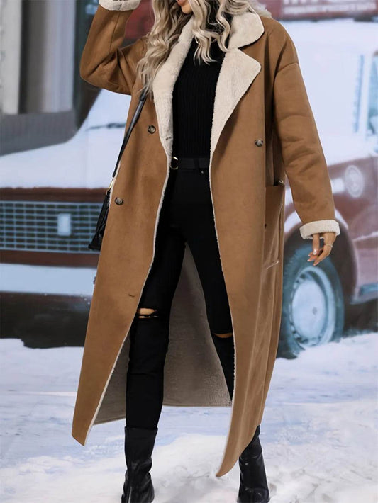 Plus Size Drop Shoulder Sherpa Longline Coat - IntuitiveEncBoutique
