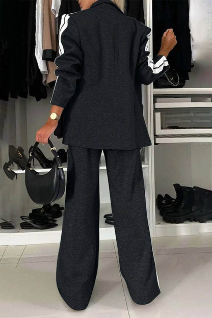Full Size Contrast Lapel Collar Top and Pants Set - IntuitiveEncBoutique