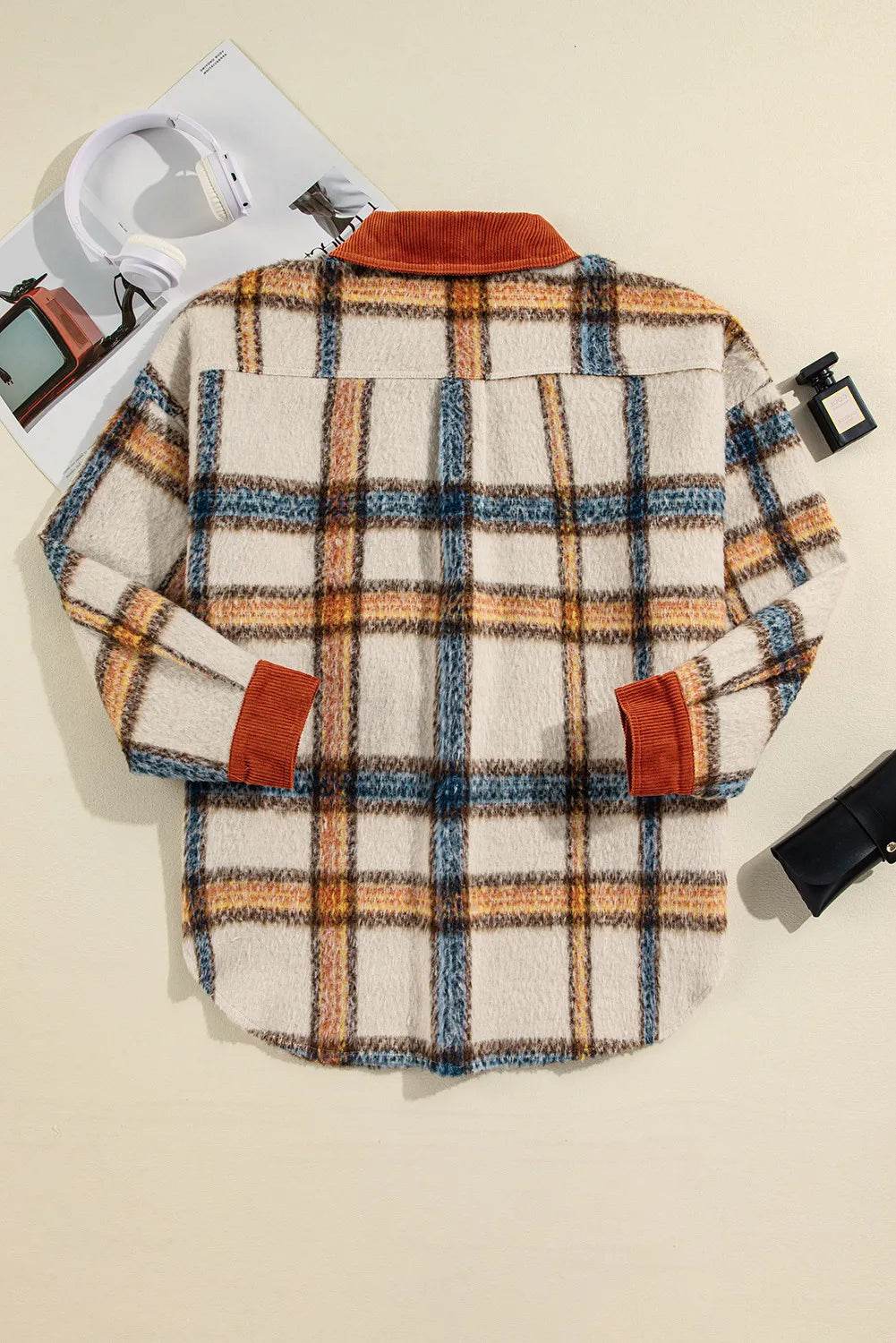 Plus Size Plaid Button Down Jacket - IntuitiveEncBoutique