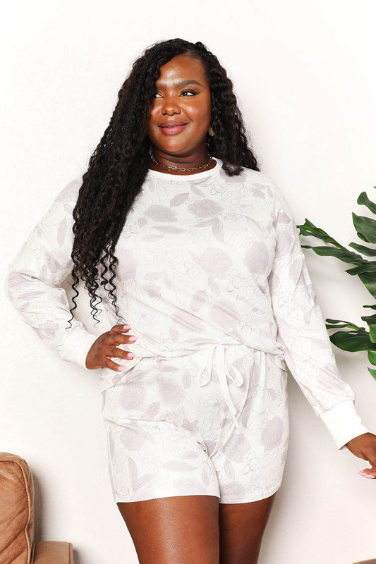 Double Take Floral Long Sleeve Top and Shorts Loungewear Set - IntuitiveEncBoutique