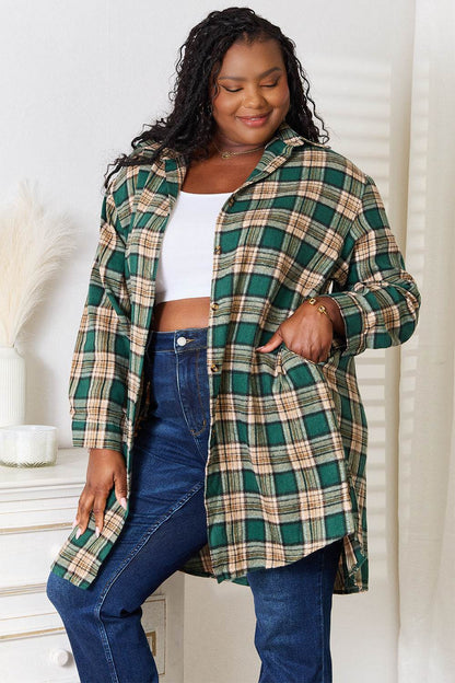 Mandy Plaid Collared Neck Long Sleeve Shirt - IntuitiveEncBoutique