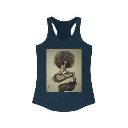 Black Mermaid Racerback Tank Top, Women's Sleeveless Shirt, Ocean Theme Clothing, Beachwear Apparel, Underwater Design Tank, Summer