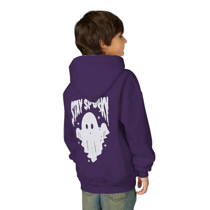 Youth Ghostly Rocker Hoodie - Stay Spooky Sweatshirt, Halloween Apparel, Youth Fashion, Skeleton Design, Cozy Gift - IntuitiveEncBoutique