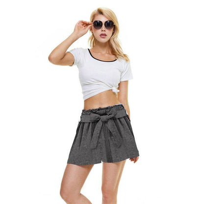 Women's Solid Color Elastic Waist Plus Size Loose Shorts - IntuitiveEncBoutique