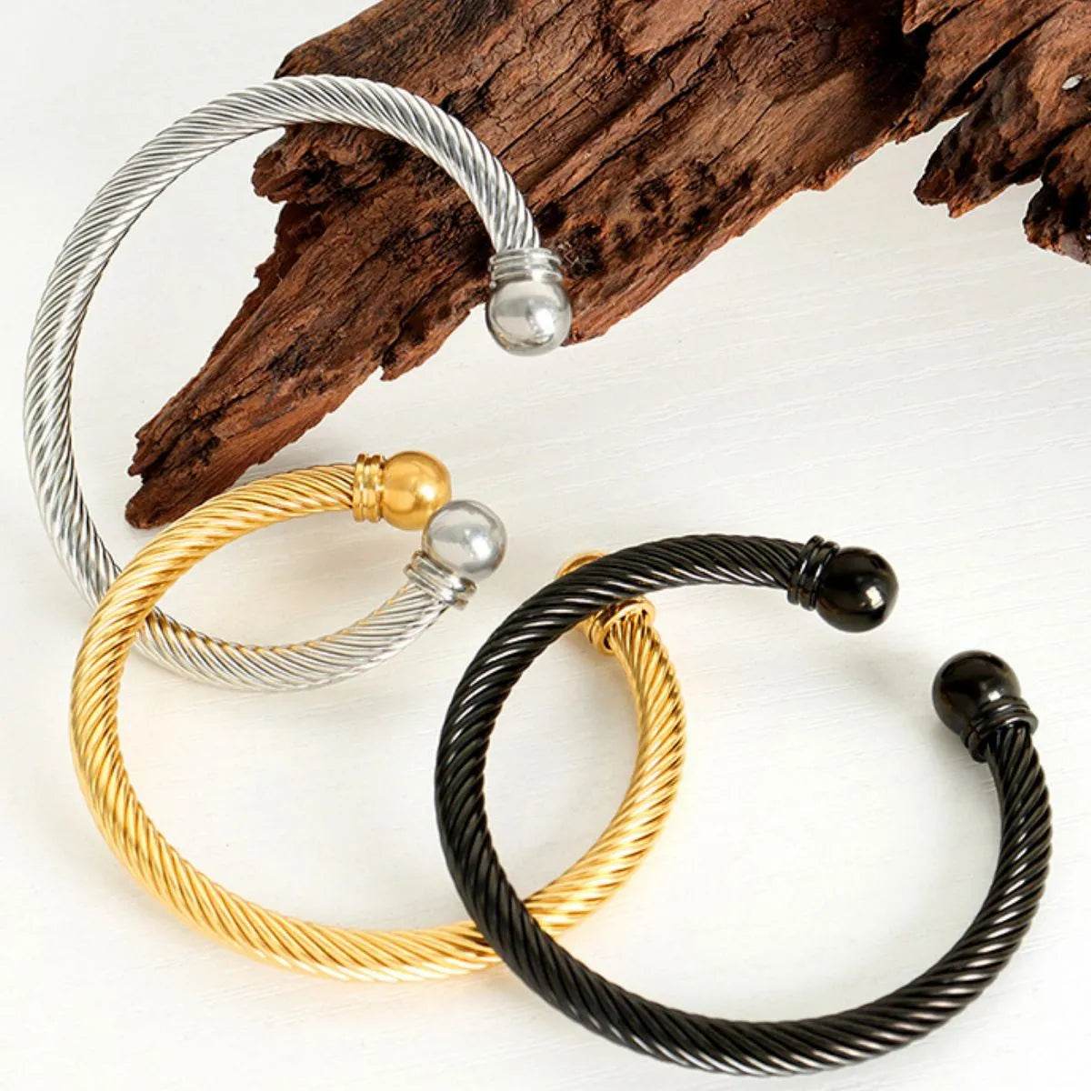 Stainless Steel Twisted Cable Cuff Bracelet - IntuitiveEncBoutique