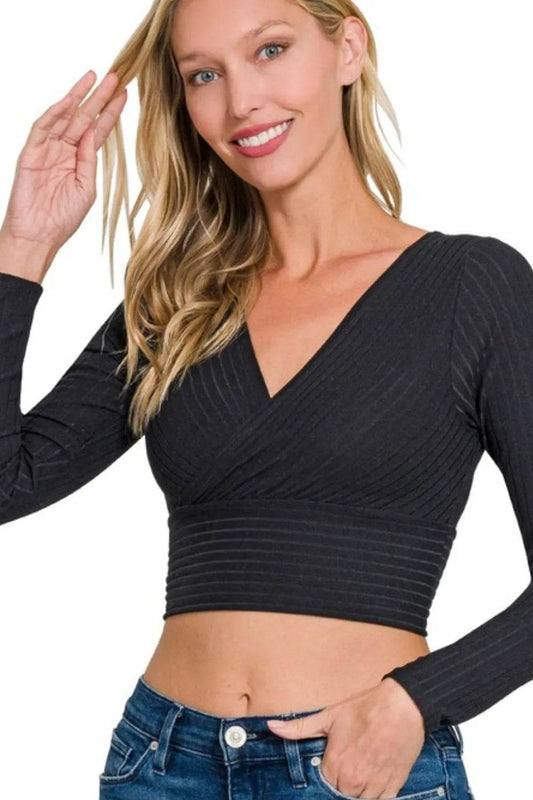 Zenana Ribbed Surplus Waist Band Long Sleeve Top - IntuitiveEncBoutique