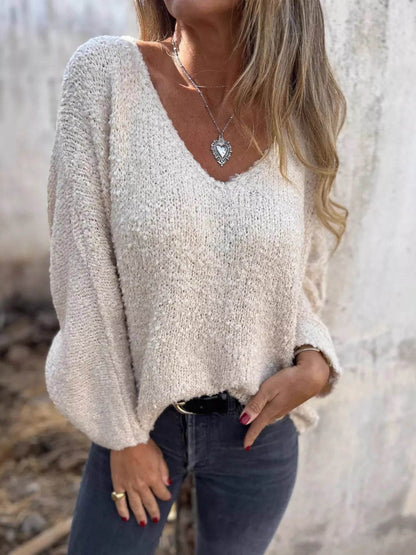 Full Size V-Neck Long Sleeve Sweater Plus Size - IntuitiveEncBoutique