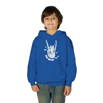 Youth Ghostly Rocker Hoodie - Stay Spooky Sweatshirt, Halloween Apparel, Youth Fashion, Skeleton Design, Cozy Gift - IntuitiveEncBoutique