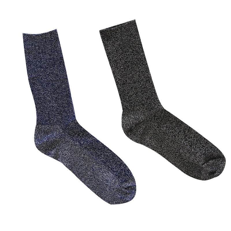 Winter Cotton Solid Shiny Woman Simple Socks Fashion Art Fold Female Student Thick Warm Socks Shiny Metallic Line Sock - IntuitiveEncBoutique