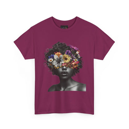 Floral Goddess Unisex Heavy Cotton Tee | Flower Graphic Tee, Boho Style, Casual Wear, Unique Gift, Art Tee